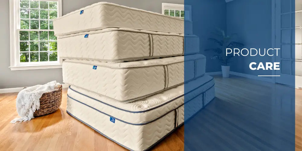 Stack of DLX Mattresses on the floor representing Product Care