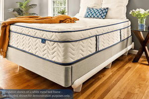 Foundation supporting a mattress on a metal bed frame, a box spring replacement for enhanced stability (mattress and frame sold separately).